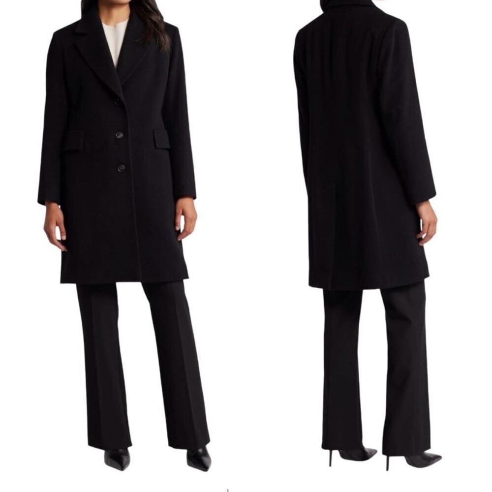 Fleurette Womens Loro Piana Wool Coat Size 14 Black Knee Length Classic Luxury